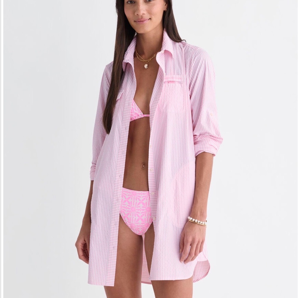 NWT- Vineyard Vines Pink Striped Harbor Button-Down Swim Coverup - Picture 5 of 11